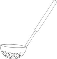 Black line art illustration of a kitchen ladle. vector