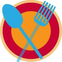 Blue fork and spoon on plate. vector