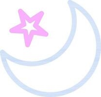 Crescent Moon With Star Icon In Blue And Pink Line Art. vector