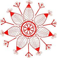 Red color line art icon of snowflake. vector