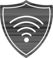 Symbol wifi shield in black and white color. vector
