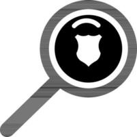 Magnifying glass and shield symbol in flat style. vector