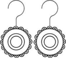 Round Shape Dangle Earrings Icon in Black Line Art. vector