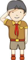 Cute little boy in scout uniform and saluting. vector