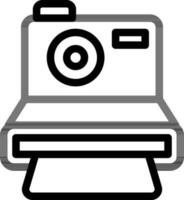 Polaroid Camera Icon In Black Line Art. vector