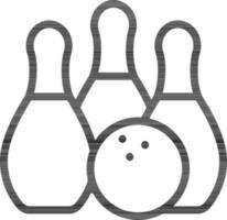 Bowling Pins With Ball Icon In Thin Line Art. vector