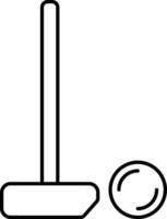 Polo Mallet with Ball icon in black line art. vector