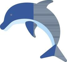 Flat style dolphin icon in blue color. vector