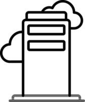 Skyline building with cloud in black line art. vector