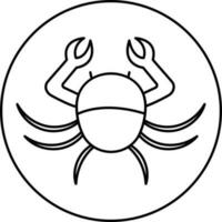 Black Line Art Zodiac Crab Icon on Circular Shape. vector