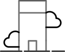 Skyline building with cloud icon in thin line art. vector