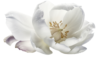 Stunning Image, Water Droplets of Beautiful White Parrot Tulip Blooming on Background. Technology. png