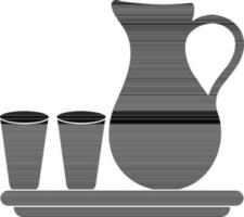 Jug with two glasses on tray. vector