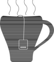 Black and white hot tea bag in mug. vector