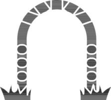 Round Gate with Grass Icon in Black and White Color. vector