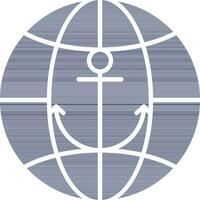Anchor With Global Icon In Blue And White Color. vector