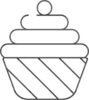 Cup cake icon in black line art. vector