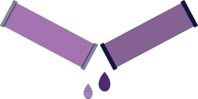 Purple broken pipe and falling water. vector