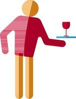 Faceless waiter serving drink on a tray in red color. vector