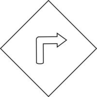 Turn right road sign in black line art illustration. vector