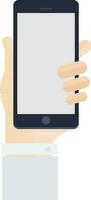 Vector flat illustration of cellphone in hand.