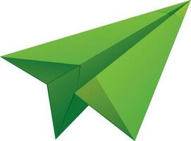 Flying paper plane in green color. vector