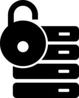 Black and white server with lock icon. vector