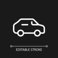 Automobile pixel perfect white linear ui icon for dark theme. Driving car. Passenger vehicle. Vector line pictogram. Isolated user interface symbol for night mode. Editable stroke