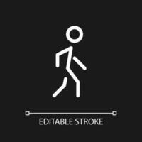 Pedestrian pixel perfect white linear ui icon for dark theme. Walking person. Passerby. Vector line pictogram. Isolated user interface symbol for night mode. Editable stroke