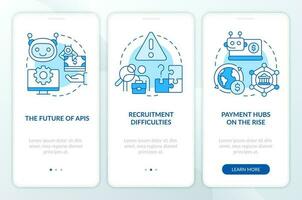 Treasury management trends blue onboarding mobile app screen. Walkthrough 3 steps editable graphic instructions with linear concepts. UI, UX, GUI template vector