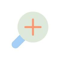 Magnifying glass with plus for map flat color ui icon. Magnifier tool. Zoom in text. GPS navigation. Simple filled element for mobile app. Colorful solid pictogram. Vector isolated RGB illustration
