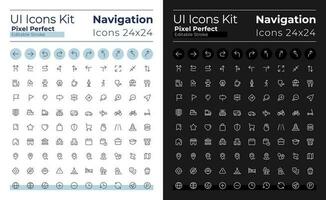 GPS and navigation pixel perfect linear ui icons set for dark, light mode. Outline isolated user interface elements for night, day themes. Editable stroke vector