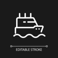 Ferry pixel perfect white linear ui icon for dark theme. Boat transporting passengers. Vector line pictogram. Isolated user interface symbol for night mode. Editable stroke