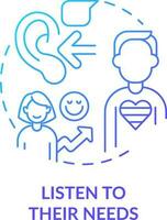 Listen to their needs blue gradient concept icon. Inclusion providing. Support LGBTQ seniors abstract idea thin line illustration. Isolated outline drawing vector