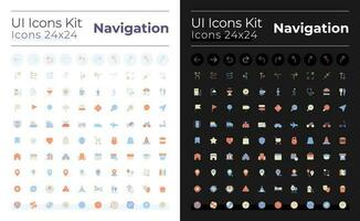 GPS and navigation flat color ui icons set for dark, light mode. Pin location. Track real-time traffic. GUI, UX design for mobile app. Vector isolated RGB pictograms