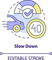 Slow down concept icon. Adjust your speed at night. Driving safety at night abstract idea thin line illustration. Isolated outline drawing. Editable stroke vector