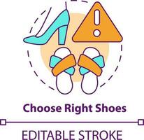 Choose right shoes concept icon. Surviving air accident abstract idea thin line illustration. Comfortable option. Isolated outline drawing. Editable stroke vector