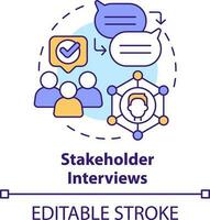 Stakeholder interviews concept icon. Communication. Research for content design abstract idea thin line illustration. Isolated outline drawing. Editable stroke vector