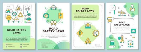 Road safety laws green brochure template. Driving regulations. Leaflet design with linear icons. Editable 4 vector layouts for presentation, annual reports