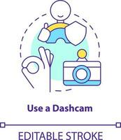 Use dashcam concept icon. Video recorder. Driving safety for commercial drivers abstract idea thin line illustration. Isolated outline drawing. Editable stroke vector