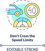 Do not cross speed limits concept icon. Maximum speed. Common driving safety rule abstract idea thin line illustration. Isolated outline drawing. Editable stroke vector