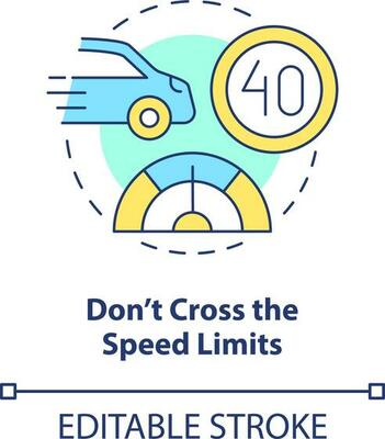 Do not cross speed limits concept icon. Maximum speed. Common driving safety rule abstract idea thin line illustration. Isolated outline drawing. Editable stroke