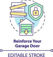 reforzarse garaje puerta concepto icono. viento tormentas la seguridad resumen idea Delgado línea ilustración. huracán resistencia. aislado contorno dibujo. editable carrera vector