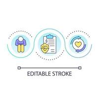 Regular medical services bills loop concept icon. Frequent payments. Health care. Depressed patient abstract idea thin line illustration. Isolated outline drawing. Editable stroke vector