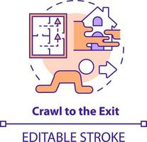 Crawl to exit concept icon. Escape house from fire abstract idea thin line illustration. Avoid deadly smoke and fumes. Isolated outline drawing. Editable stroke vector