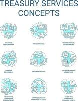 Treasury services turquoise concept icons set. Company performance. Finance management idea thin line color illustrations. Isolated symbols. Editable stroke vector