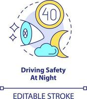 Driving safety at night concept icon. Move slowly. Situational driving safety abstract idea thin line illustration. Isolated outline drawing. Editable stroke vector