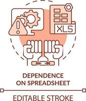 Dependence on spreadsheet red concept icon. Corporate treasurers challenge abstract idea thin line illustration. Isolated outline drawing. Editable stroke vector