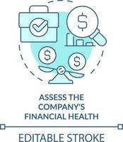 Assess company financial health turquoise concept icon. Treasury management necessity abstract idea thin line illustration. Isolated outline drawing. Editable stroke vector