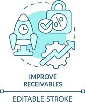 Improve receivables turquoise concept icon. Unpaid goods. Treasury management benefit abstract idea thin line illustration. Isolated outline drawing. Editable stroke vector